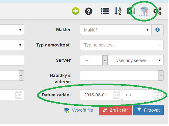 filtr dle datumu odeslani
